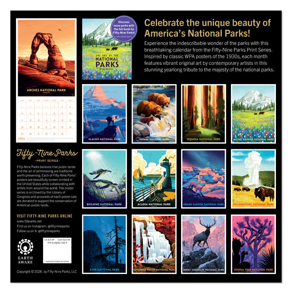 National Parks Calendar by Fifty-Nine Parks (2027)