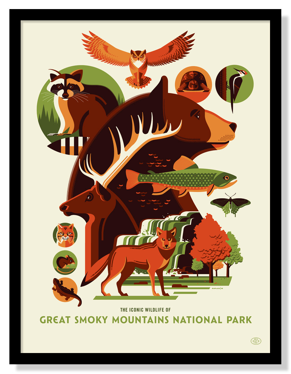Iconic Wildlife of Great Smoky National Park Poster (Large Timed Edition)