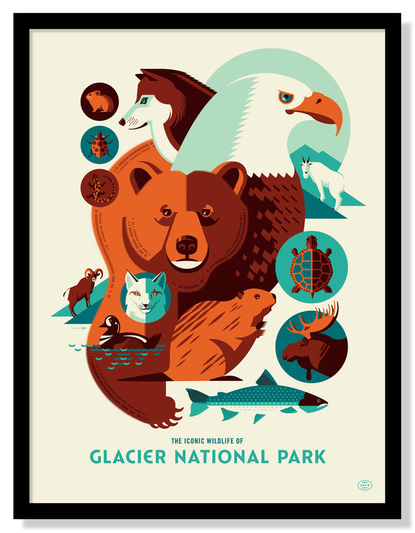 Iconic Wildlife of Glacier National Park Poster (Large Timed Edition)